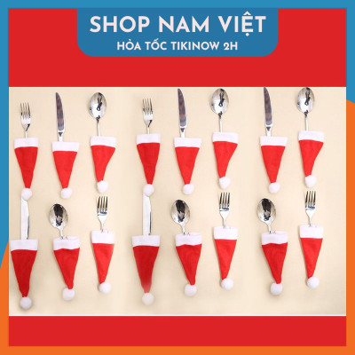 Khăn Bọc Muỗng Đũa Bàn Ăn Hình Nón Giáng Sinh