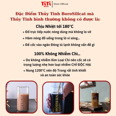 Ly thủy tinh vuông chịu nhiệt MILK TEA 400ml cao cấp sang chảnh phong cách Vintage dung uống sinh tố TiTi Room