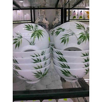 Bộ 10 bát con men trắng vẽ trúc gốm Gia Hưng Bát Tràng