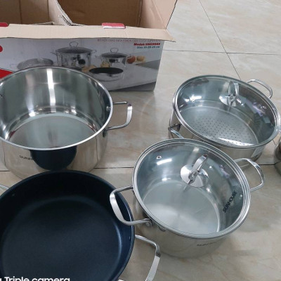 Bộ nồi chảo inox 5 đáy Sunhouse SHG995 dùng cho mọi loại bếp - Hàng chính hãng