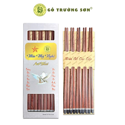 Đũa Gỗ Cao Cấp - Đũa Gỗ Cẩm Lai Ghép Đầu Đen - Đồ Gỗ Nhà Bếp Thương Hiệu Trường Sơn (10 Đôi / Hộp)