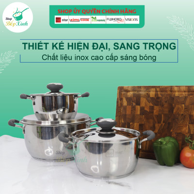 Nồi inox Fivestar Standard 3 đáy Thân Cool quai silicon chống nóng nắp inox (16cm / 20cm / 24cm / 26cm )