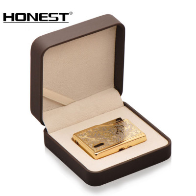 Vỏ Hột Quẹt Bật Lửa Gas Đá Promise BN215-A11 Thiết Kế Độc Lạ, Hoa Văn Cổ Sang Trọng Màu Vàng - Dùng Gas Đá Cao C