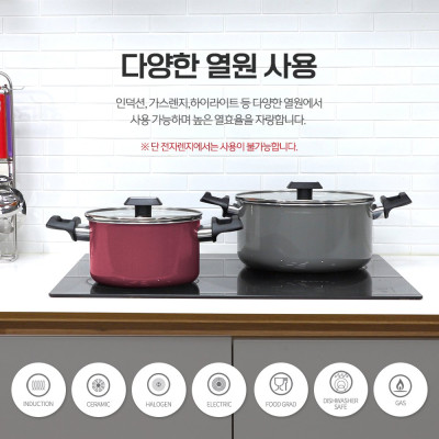 Bộ nồi chảo đáy từ 3 món gồm 2 nồi 18-20cm, 1 chảo 24cm Easy Kimscook chống dính vân đá Hàn Quốc