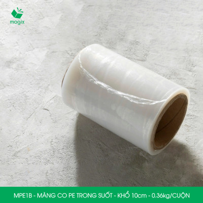 MPE1B - Khổ 10cm - 0.36kg - 1 cuộn màng co PE trong suốt - Cuộn màng bọc PE, màng chít quấn hàng