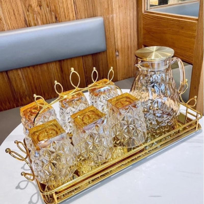 Bộ 6 ly thủy tinh chịu nhiệt uống nước vân sao đáy vát cam