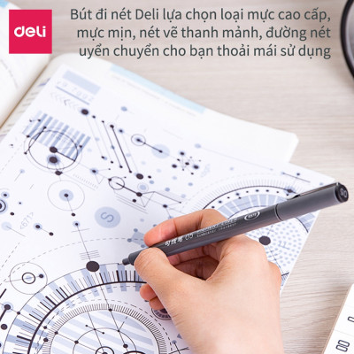 Bộ 6 cây Bút đi nét - Bút vẽ kỹ thuật mực đe - vẽ caligraphy phác thảo mực đen kháng nước Deli S573