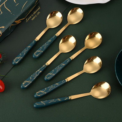 Combo hộp  5 muỗng vân đá inox sang trọng , muỗng ăn decor trang trí bàn ăn