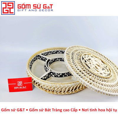 Khay mứt tết vẽ hoa chanh Gốm Sứ G&T