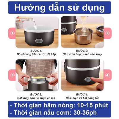 Cặp lồng giữ nhiệt đựng cơm cắm điện bằng inox 3 tầng