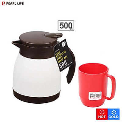 Combo bình nước giữ nhiệt Ecot làm từ thép không gỉ sơn phủ tĩnh điện + Cốc uống nước có quai Inomata 350ml - nội địa Nhật Bản 