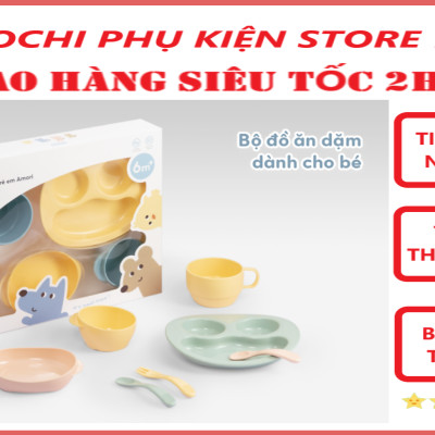Bộ Đồ Ăn Dặm Cho Trẻ Em Amori Đạt Tiêu Chuẩn Xuất Nhật Bản , EU Đảm Bảo An Toàn Tuyệt Đối Cho Trẻ - Chính Hãng Inochi ( Tặng kèm khăn lau đa năng pakasa) 