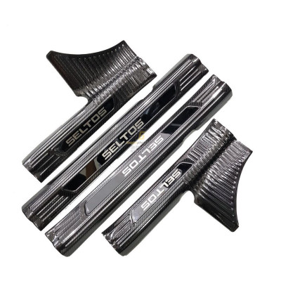 Ốp bậc cửa dành cho Kia Seltos 2020-2021 CACBON , Full bậc Trong Ngoài