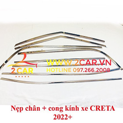 Nẹp viền chân kính, Nẹp cong kính xe Hyundai Creta 2022- 2023 Hàng inox cao cấp
