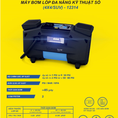 Máy bơm lốp đa năng kỹ thuật số tự ngắt piston đôi 12v Michelin 12314