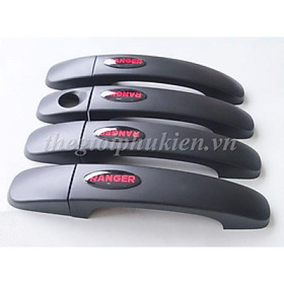 Bộ ốp tay nắm cửa xe Ford Ranger nhựa ABS đen cao cấp - Tặng miếng dán trong suốt chống xước hõm cửa