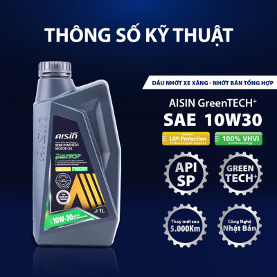 Dầu Nhớt Bán Tổng Hợp AISIN Greentech+ SP 10W30 1 Lít ESSP1031PB - Nhập Khẩu Chính Hãng