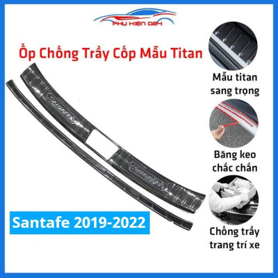 Ốp chống trầy cốp Santafe 2019-2020-2021-2022 thép không gỉ vân titan bảo vệ xe chống va đập