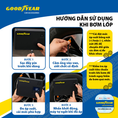 Bộ Kích Bình 400A Kiêm Bơm Lốp Xe GOODYEAR GY-5296 Đa Chức Năng Sạc Dự Phòng 10400mAh Cứu Hộ Nhanh Chóng - Nhập Khẩu Chính Hãng