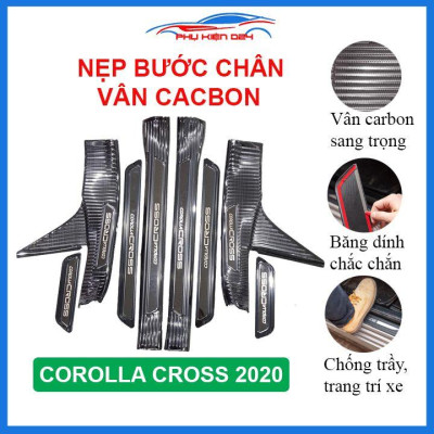 Bộ nẹp bước chân trong ngoài vân Cacbon xe Corolla Cross 2020 chống trầy làm đẹp ô tô