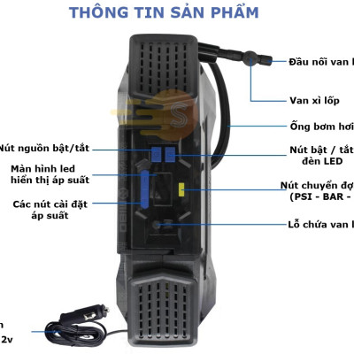 Máy bơm lốp đa năng kỹ thuật số tự ngắt piston đôi 12v Michelin 12314