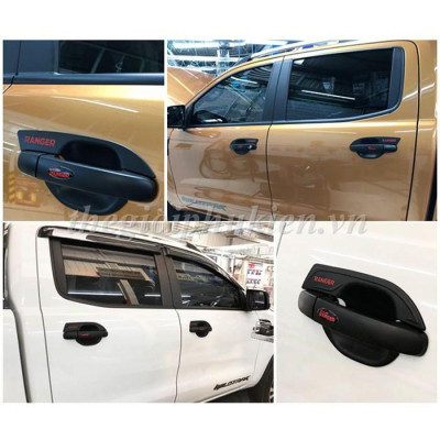 Bộ ốp tay nắm cửa xe Ford Ranger nhựa ABS đen cao cấp - Tặng miếng dán trong suốt chống xước hõm cửa