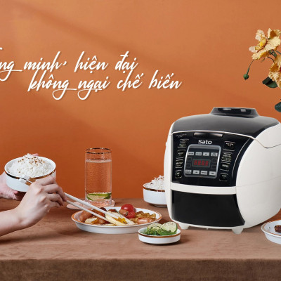 Nồi cơm điện tử SATO ST-18DT027 (T) 1.8L dùng cho 4 đến 6 người lớn, nồi cơm thông minh đa chức năng, nấu cơm, nấu cháo, hầm, làm bánh, nấu cơm khi điện yếu - Miễn phí vận chuyển toàn quốc - Hàng chính hãng