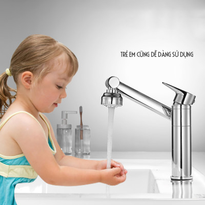 Vòi rửa mặt Lavabo cổ xoay 720 độ đa chiều, củ đồng, thân ngắn, mạ Crom, điều chỉnh nhiều chế độ tia nước Minh House