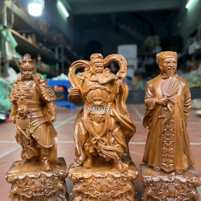 COMBO 3 TƯỢNG ,KHỔNG MINH ,QUAN CÔNG ,TRIỆU TỬ LONG BẰNG GỖ BÁCH XANH THƠM PHỨC KT CAO 30×9×6CM