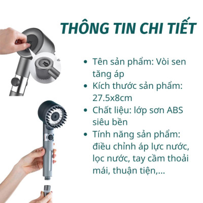 Vòi Sen Tăng Áp, Đầu Vòi Hoa Sen Mát Xa 4 Trong 1, 3 Chế Độ Áp Suất Cao Tiết Kiệm Nước, Lõi Cotton Lọc Cho Nhà Tắm - HÀNG chính hãƞg MINIIN