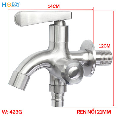 Vòi củ sen lạnh đa năng 2 đầu xả inox 304 ren 21 Hobby Home Decor CS2