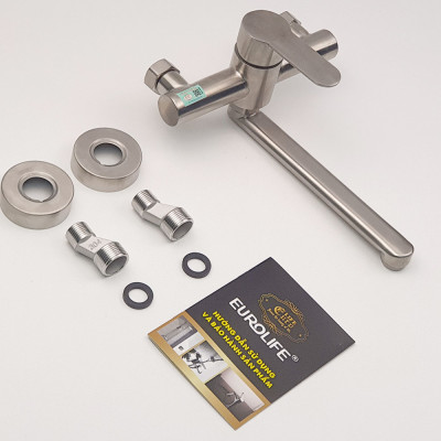 Vòi rửa chén nóng lạnh âm tường Inox SUS 304 Eurolife EL-T019AT (Trắng bạc)