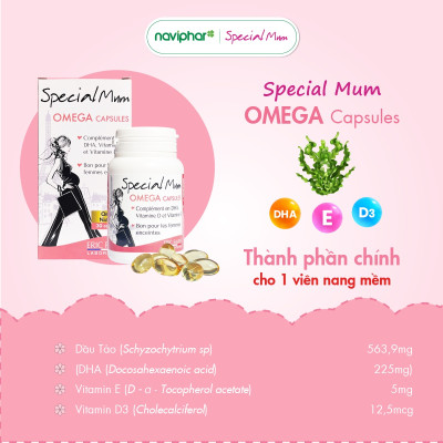 [Hộp 30/60 viên] Viên nang Special Mum Omega Capsules bổ sung DHA, Vitamin E, Vitamin D3, bổ sung DHA cho thai nhi
