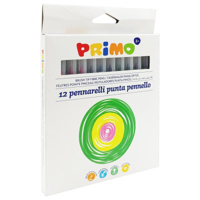 Hộp 12 Bút Lông Màu Rửa Được Brush Tip Fibre Pens 4.0 mm - Primo 618BT12