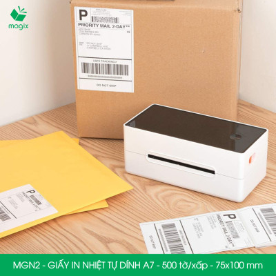 MGN2 - 75x100 mm - Combo 2 xấp 500 tờ giấy in nhiệt A7 tự dính - Giấy in đơn hàng, giấy in A7