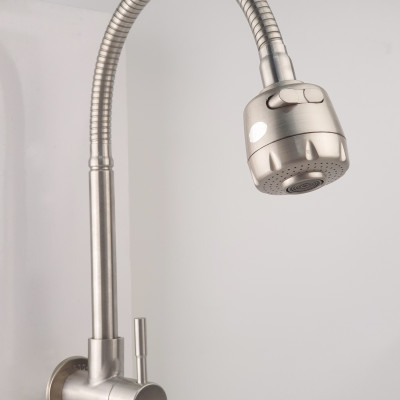 Vòi rửa chén lạnh âm tường Inox SUS 304, cần lò xo Eurolife EL-RC10 (Trắng vàng)