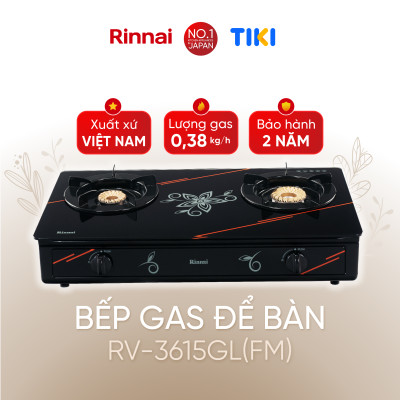 Bếp gas dương Rinnai RV-3615GL(FM) mặt bếp kính và kiềng bếp men - Hàng chính hãng.