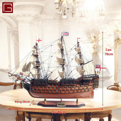 Mô Hình Thuyền Gỗ Phong Thủy Gia Nhiên, Thuyền Buồm Gỗ HMS VICTORY chất liệu gỗ tràm chuẩn xuất khẩu