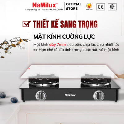 Bếp Gas Đôi Mặt Kính Cao Cấp NaMilux DL2463PG – Công Suất Mạnh 4.2Kw – Kiềng Bếp Tráng Men – Hàng Chính Hãng