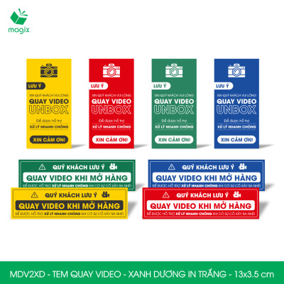 100 Tem chú ý quay video trước khi mở hàng, decal dán hộp - 13x3,5 cm - Xanh dương in trắng - MDV2XD