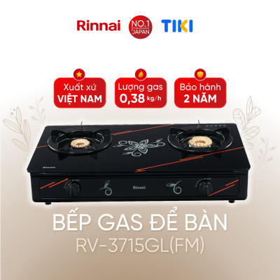 Bếp gas dương Rinnai RV-3715GL(FM) mặt bếp kính và kiềng bếp men - Hàng chính hãng.