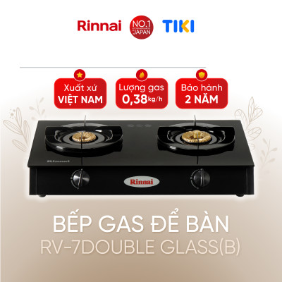 Bếp gas dương Rinnai RV-7Double Glass(B) mặt bếp kính và kiềng bếp men - Hàng chính hãng.