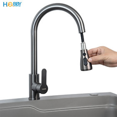 Vòi rửa chén nóng lạnh dây rút inox 304 sơn xám Hobby home decor VDR15