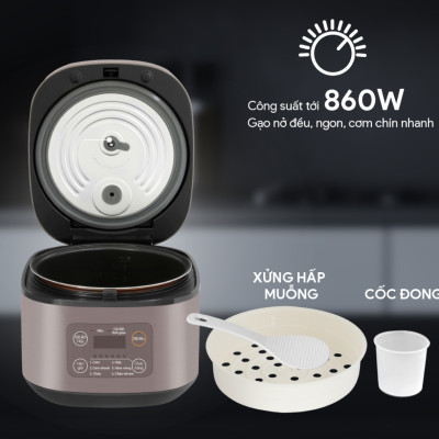 Nồi Cơm Điện Tử BlueStone RCB-5946 - Dung Tích 1,5 lít - Công suất 860W - Lòng nồi phủ chống dính cao cấp an toàn sức khỏe - 6 chế độ cài đặt sẵn - Bảo hành 2 năm - Hàng chính hãng