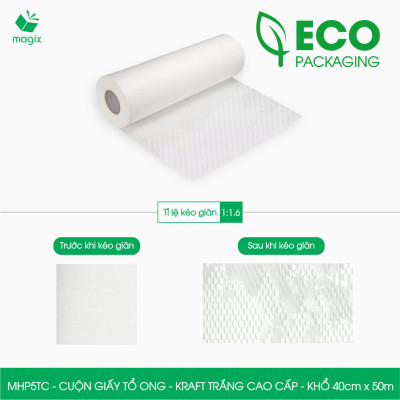 MHP5TC - 40cm x 50m - Cuộn giấy tổ ong chống sốc - Kraft trắng Cao Cấp - Giấy gói hàng, gói quà