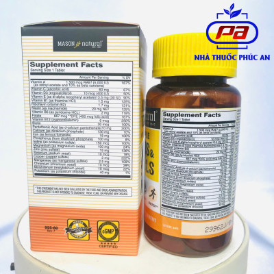 Viên vitamin và khoáng hữu cơ Mason Natural Daily Multiple Vitamins With Minerals 60 viên