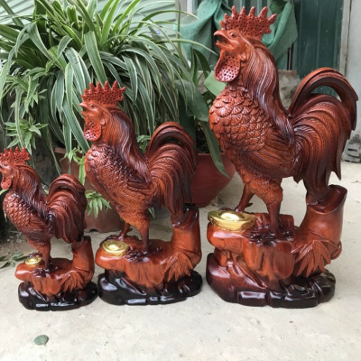 Tượng con gà trống bằng gỗ hương đá tô làm mầu giả cổ kt 30×16×8cm