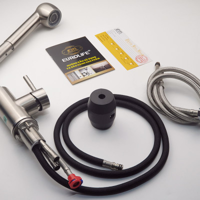 Vòi rửa chén nóng lạnh 2 chế độ chảy, dây kéo Inox SUS 304 Eurolife EL-T10R