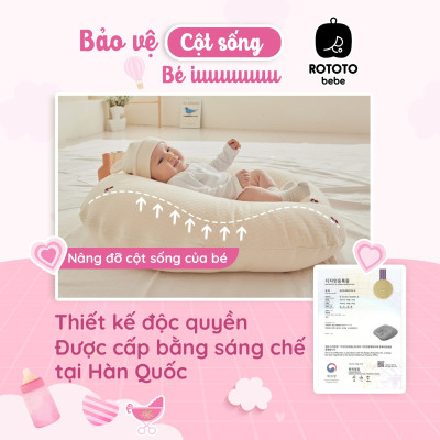 Gối chống trào ngược cho bé Rototo Bebe chữ C cao cấp, chất liệu đặc biệt Ripple gợn sóng (Ghi họa tiết gấu)