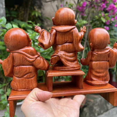 Bộ tượng tam tâm tịnh bằng gỗ hương đá kt 15×8×9cm +kèm thêm kỷ đế 